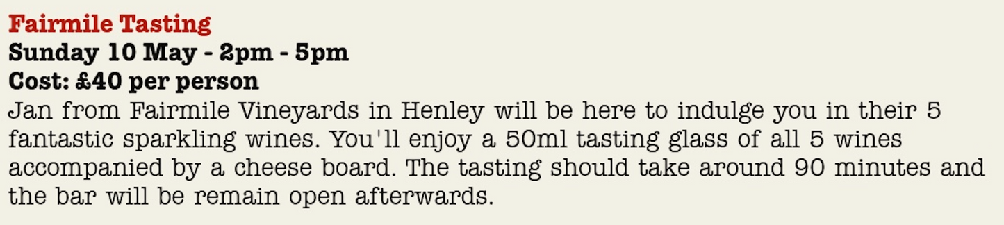Fairmile Tasting Ticket 10 May 2026 (2pm-5pm)